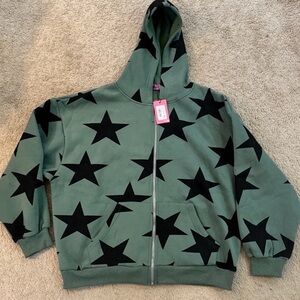 Edikted Star at Me Oversized Hoodie, Size Medium/Large, Green and Black Stars